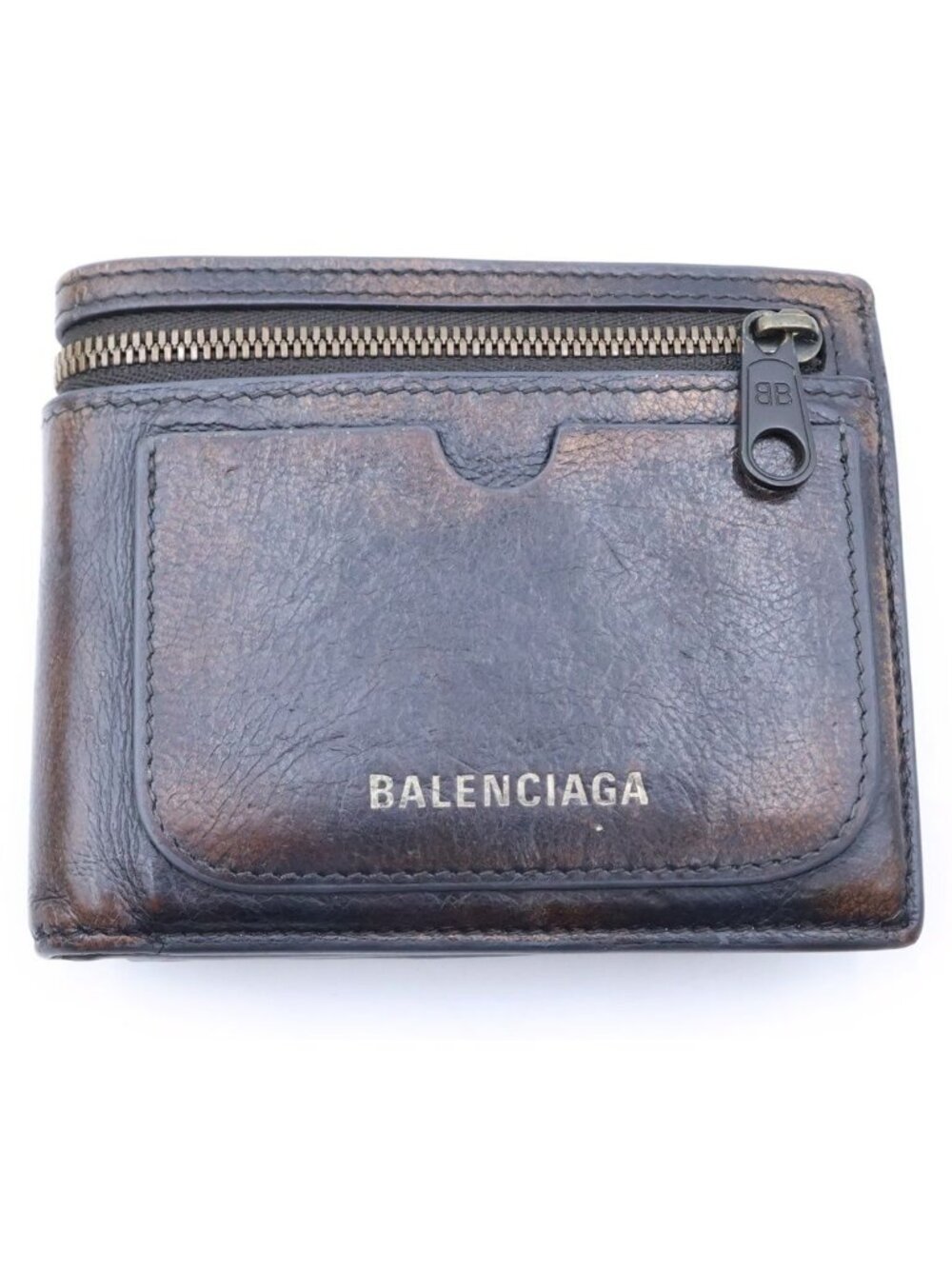 Balenciaga 26 SS Super SQ Wallet Square Folded Leather Bifold Brown